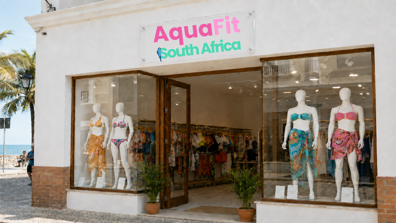 AquaFit South Africa storefront with the approved logo on an acrylic sign